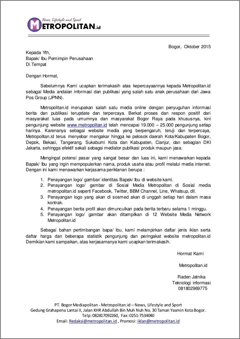 Contoh Surat Permohonan Ditlala