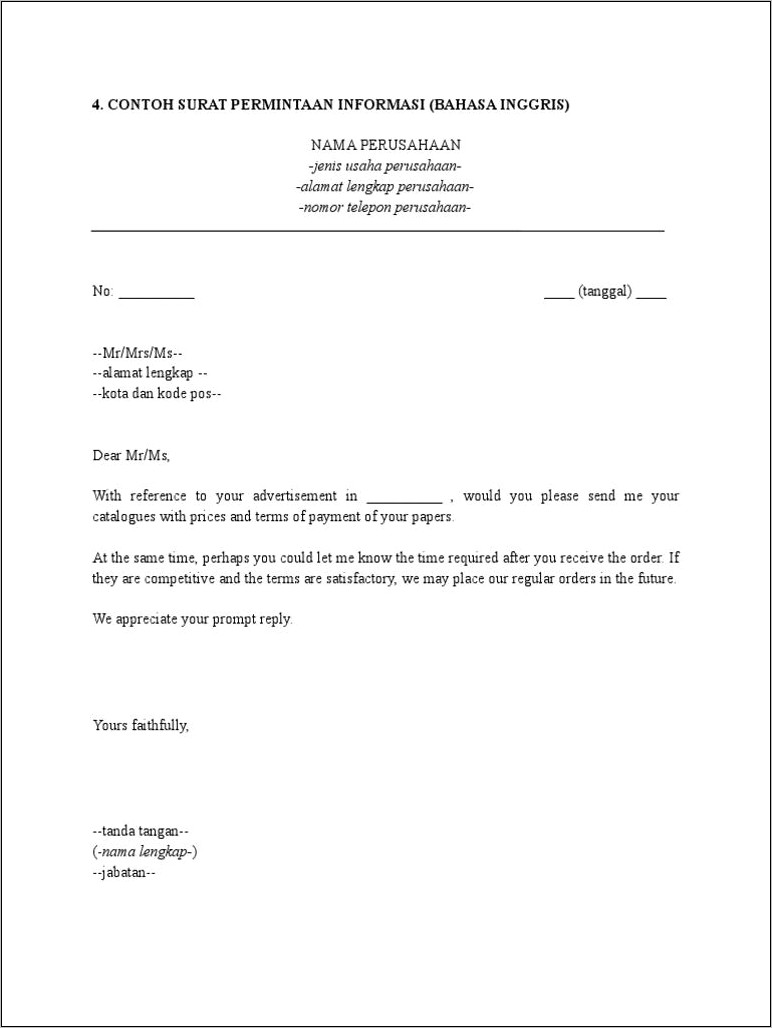 Contoh Surat Permohonan Dokumen Dalam Bahasa Inggris