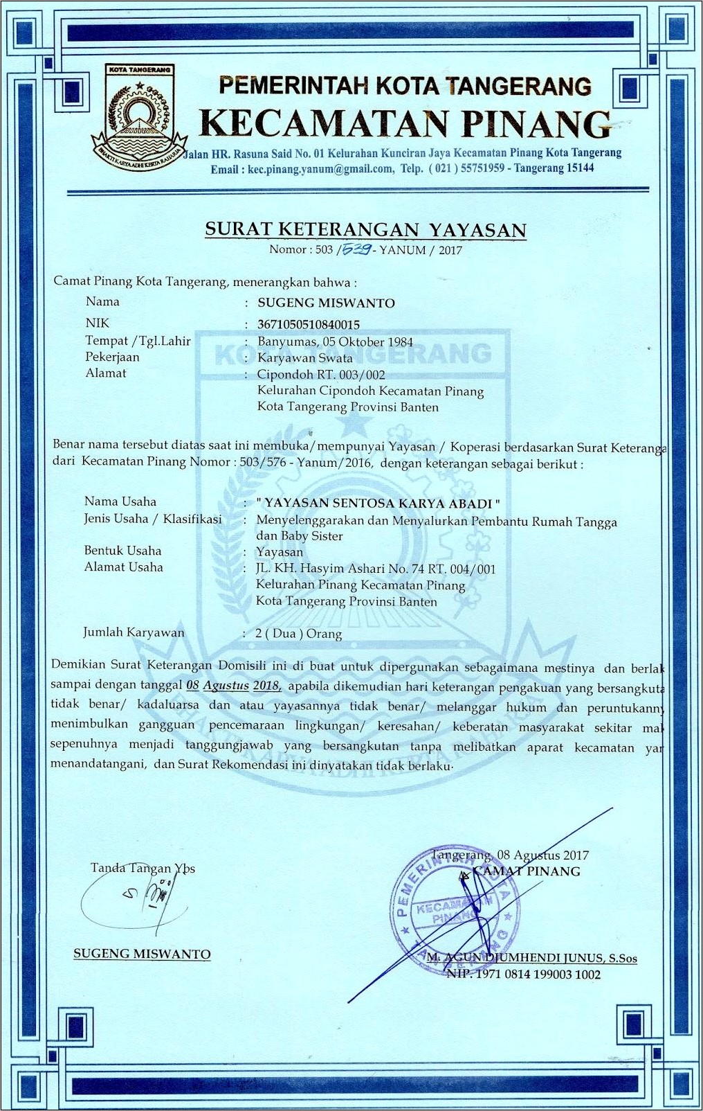 Contoh Surat Permohonan Domisili Tangerang