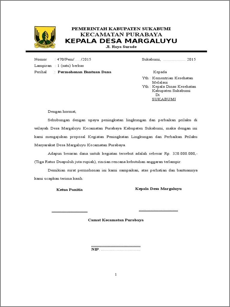 Contoh Surat Permohonan Donatur Bersih Dusun