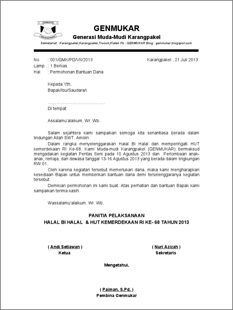 Contoh Surat Permohonan Donatur Resmi Doc