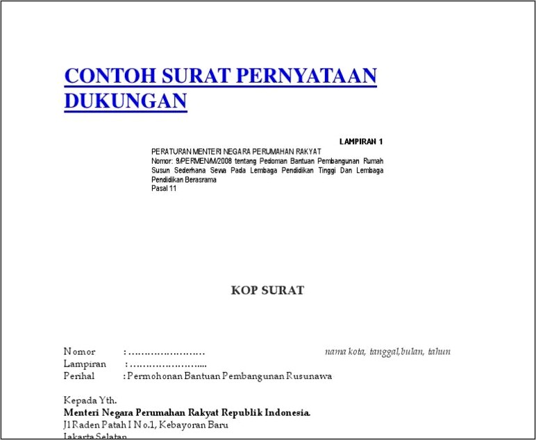 Contoh Surat Permohonan Dukungan Kjri