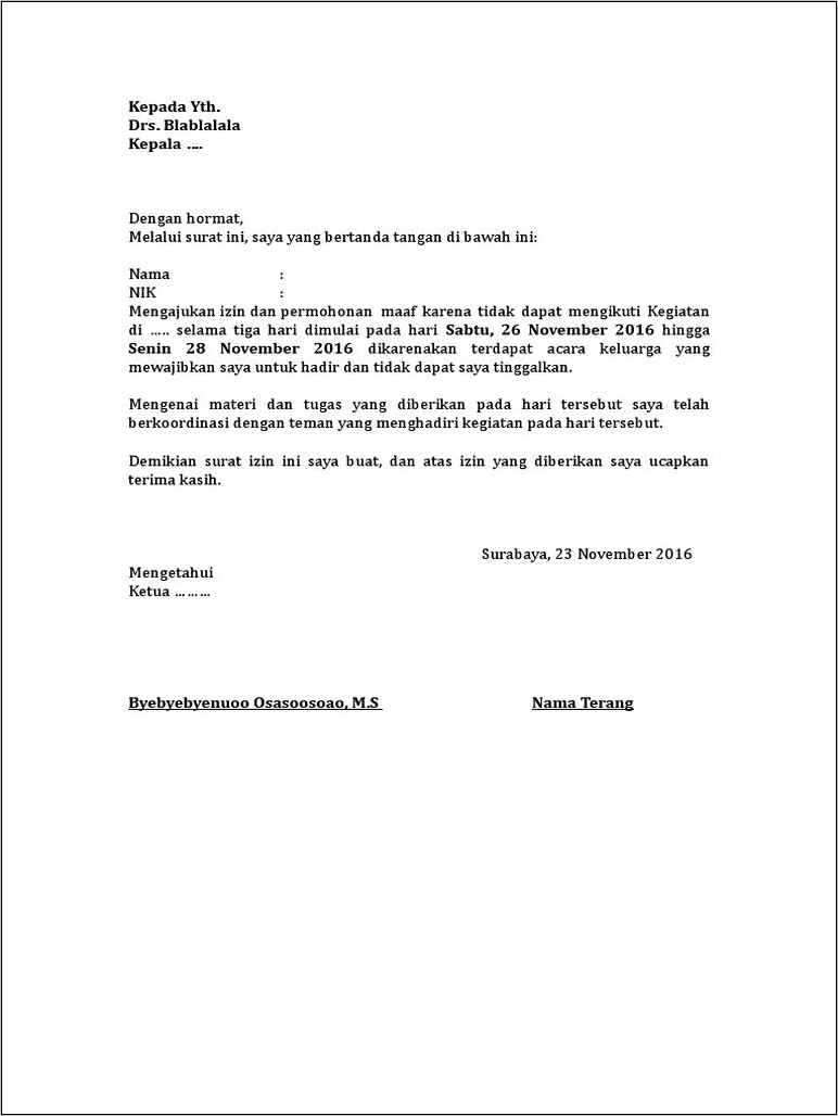 Contoh Surat Permohonan Hadir