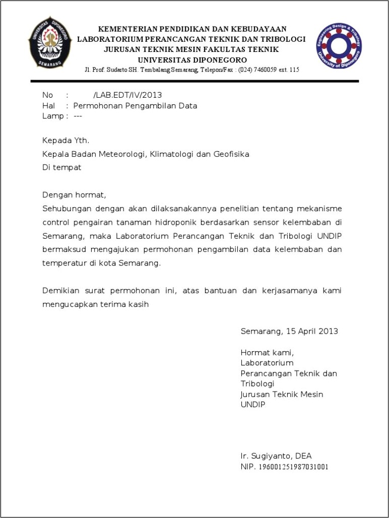 Contoh Surat Permohonan Hidroponik