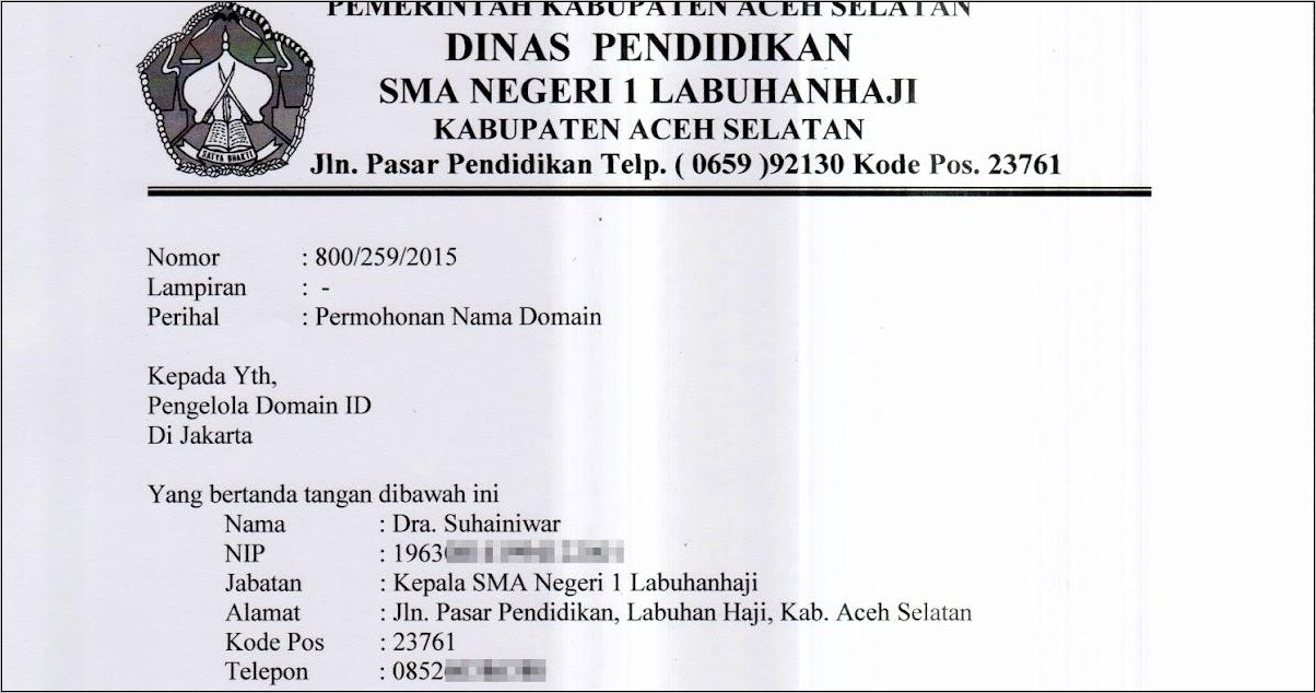 Contoh Surat Permohonan Id