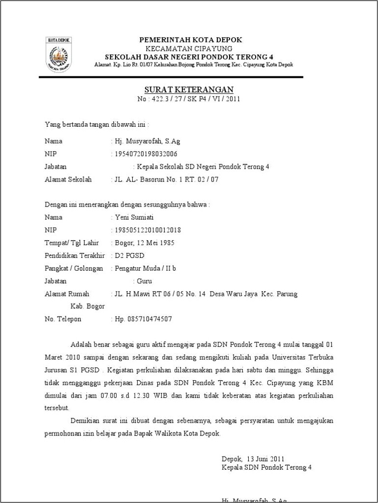 Contoh Surat Permohonan Ijin Haji Dari Kepala Sekolah