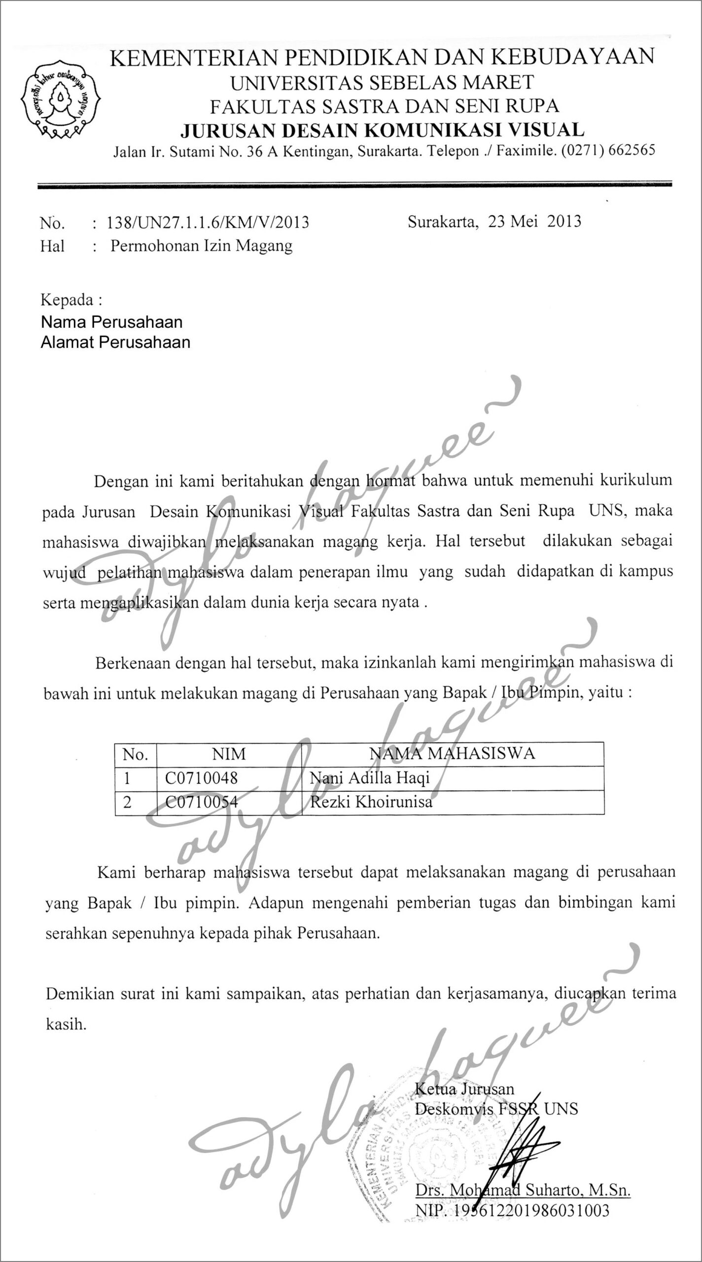 Contoh Surat Permohonan Ijin Ke Komun