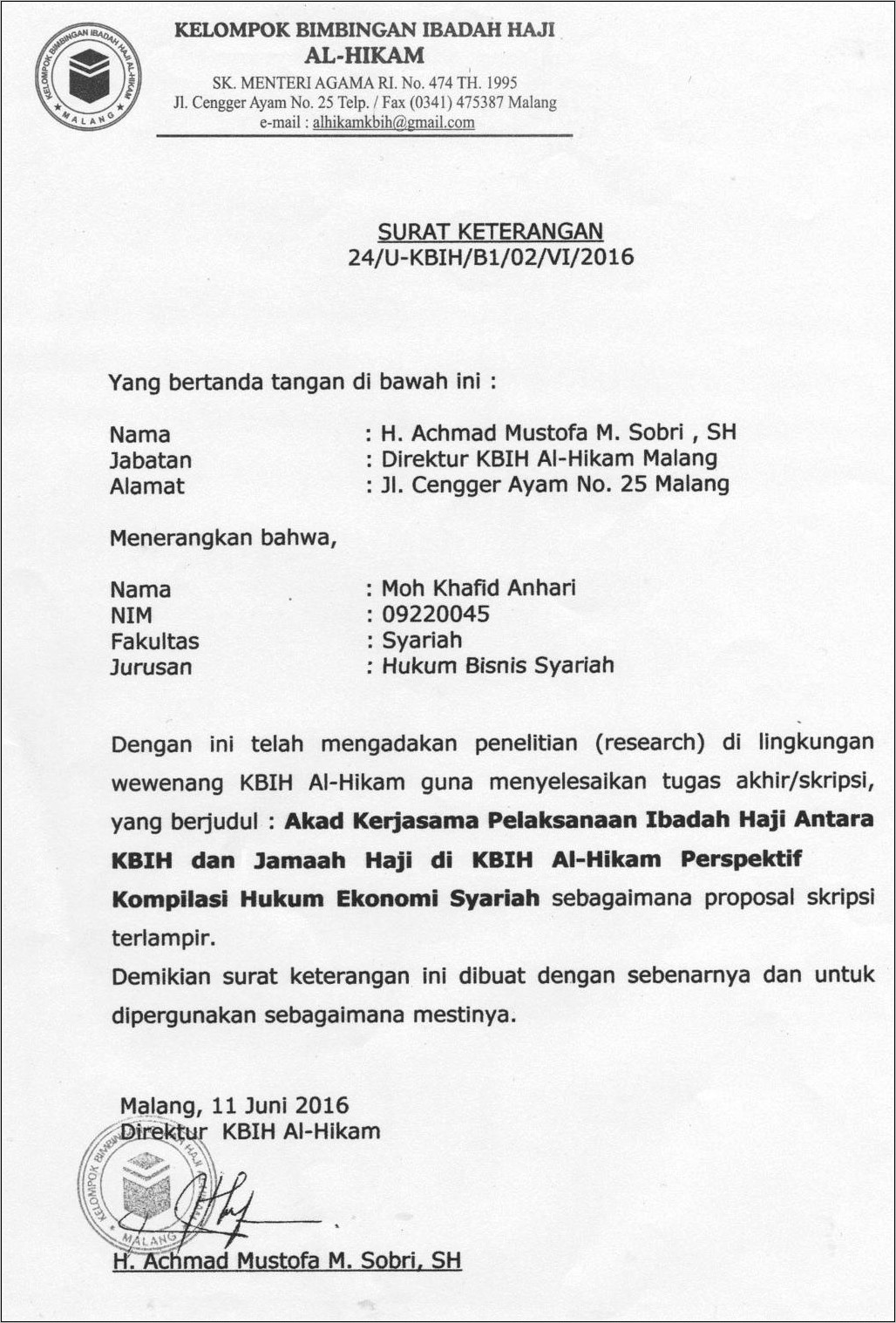 Contoh Surat Permohonan Ijin Praktek Manasik Di Islamic Center Kepanjen