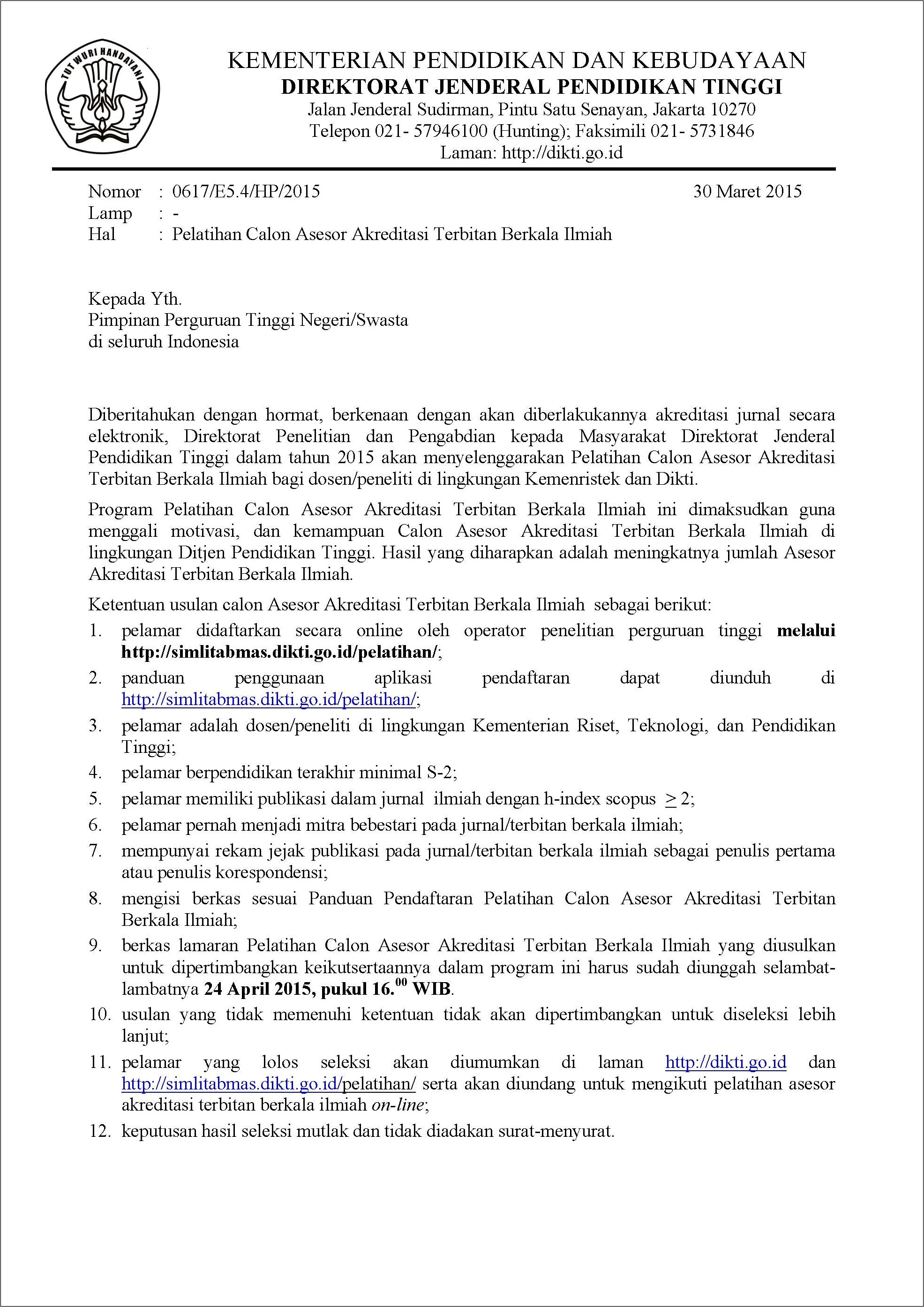 Contoh Surat Permohonan Insentif Artikel Jurnal