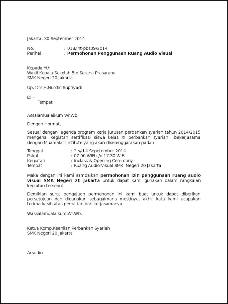 Contoh Surat Permohonan Izin Tempat Tarhim