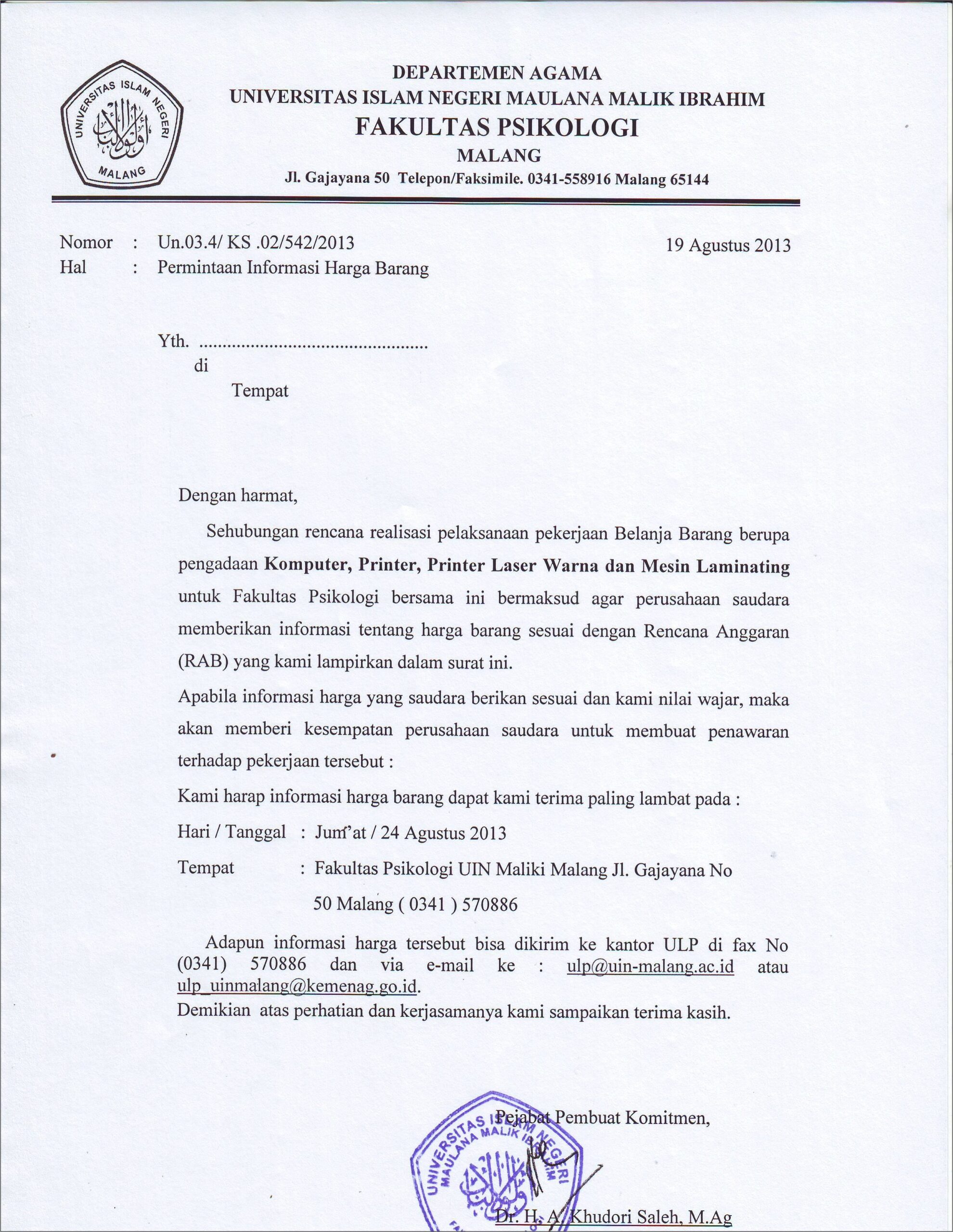 Contoh Surat Permohonan K3