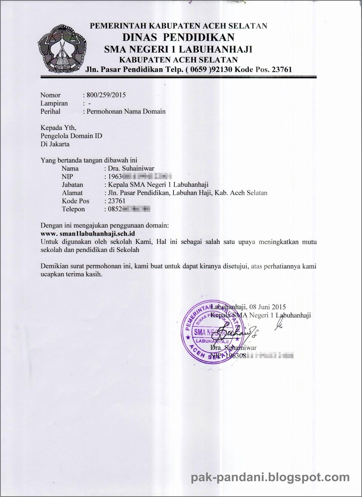 Contoh Surat Permohonan Kanal Bloking