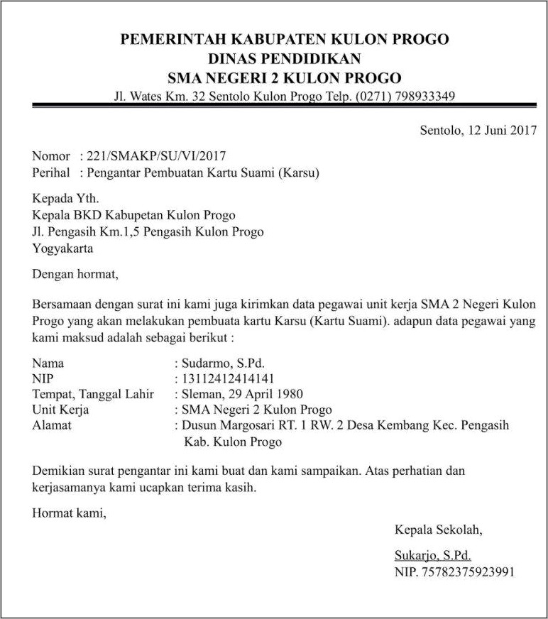 Contoh Surat Permohonan Ke Kepala Dnas