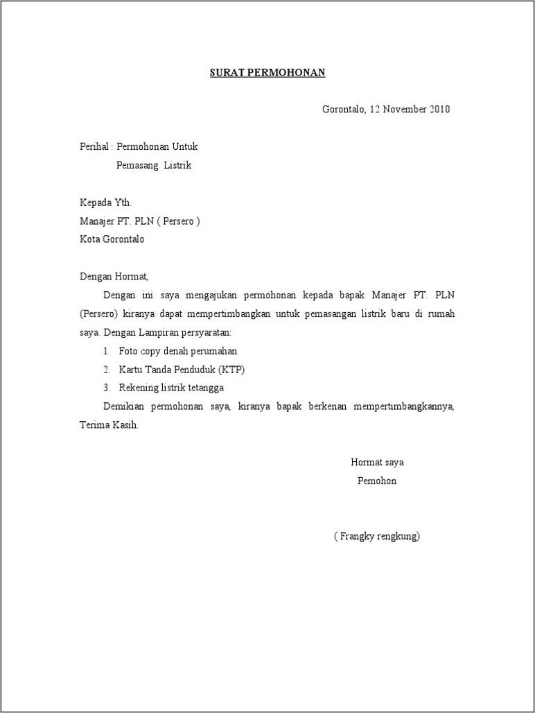 Contoh Surat Permohonan Ke Pt.ppa Persero