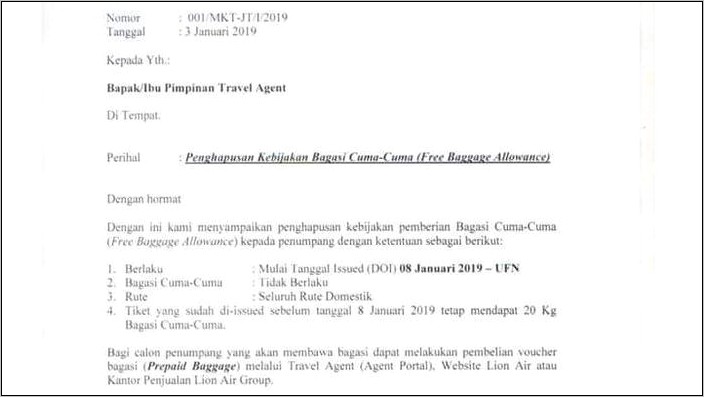 Contoh Surat Permohonan Keagenan Lion Air