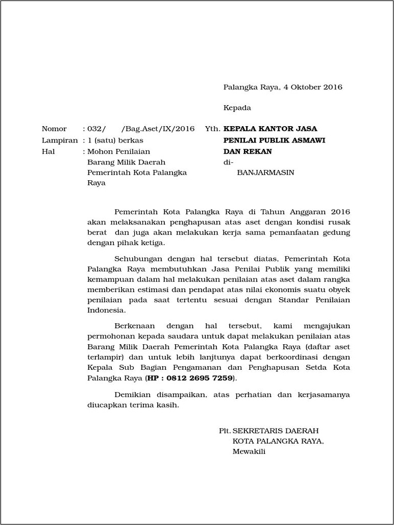 Contoh Surat Permohonan Kedua Permintaan Penghapusan Bmd