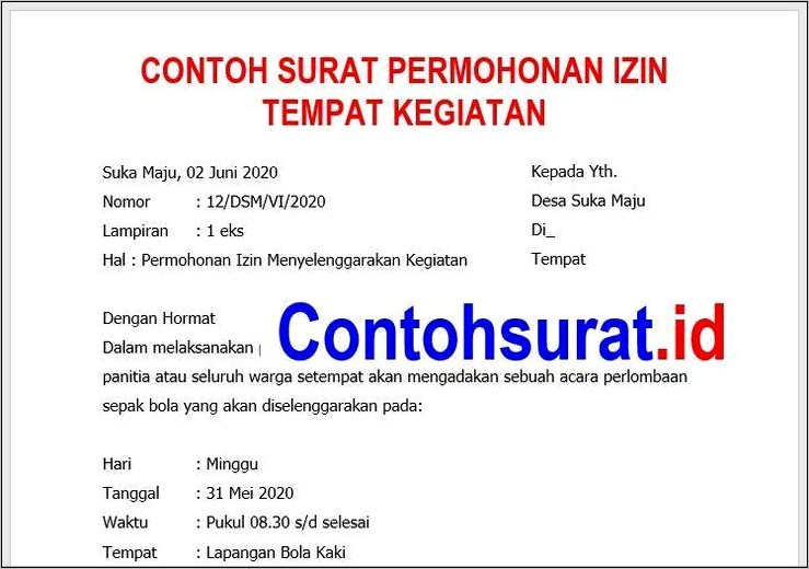 Contoh Surat Permohonan Kegiatan Hari Sampah