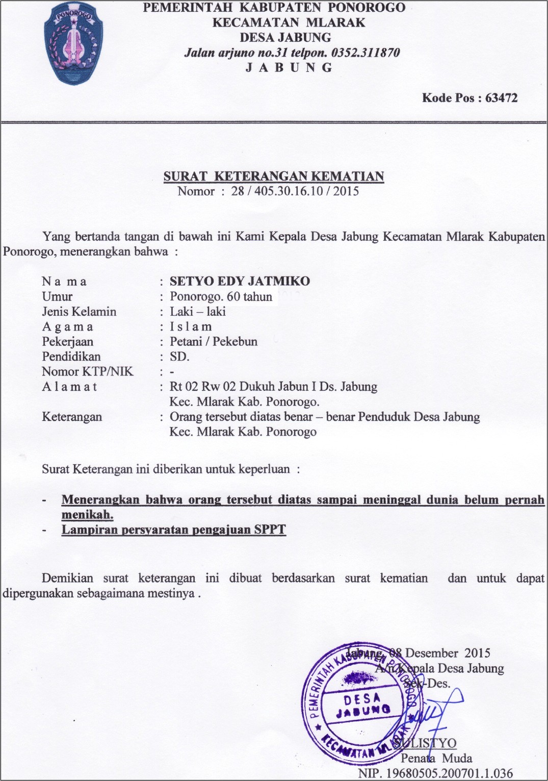 Contoh Surat Permohonan Kematian