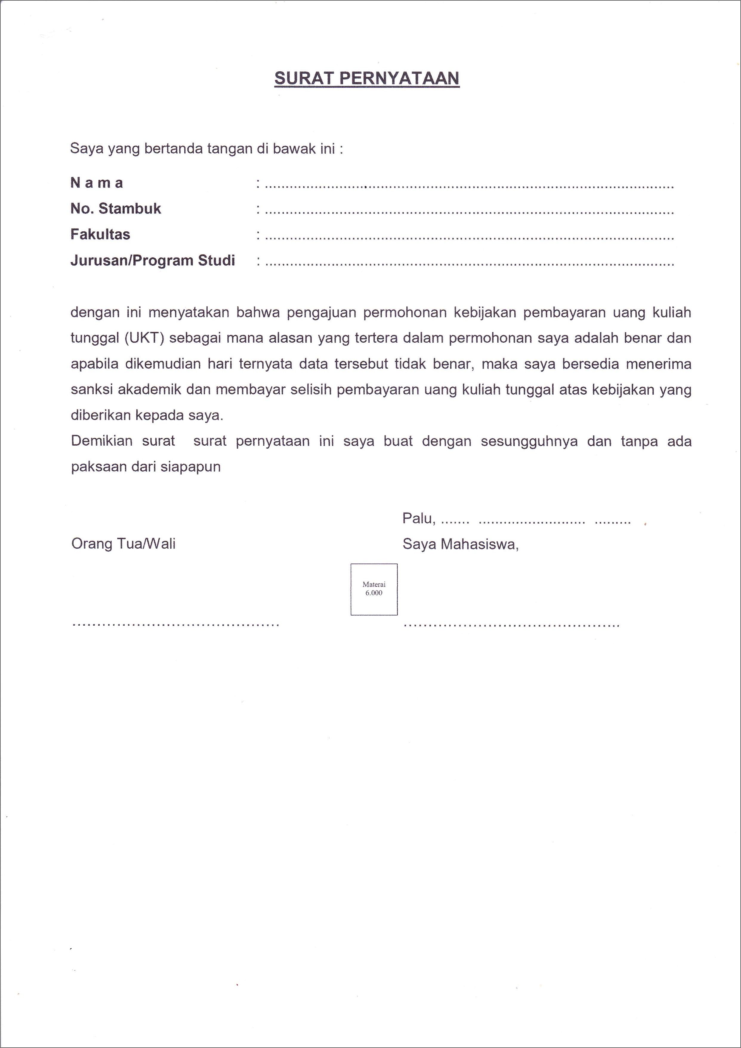 Contoh Surat Permohonan Keringan Ukt Doc