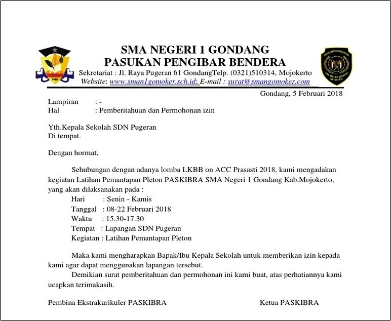 Contoh Surat Permohonan Kesediaan Sekolah Untuk Mengadakan Ekstrakurikuler Pai