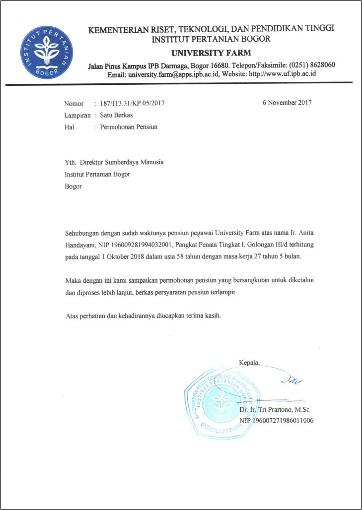 Contoh Surat Permohonan Kesekretariatan