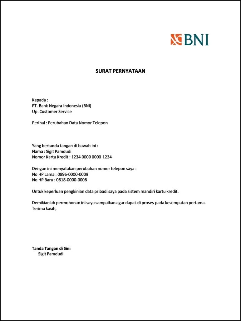 Contoh Surat Permohonan Keterangan Bank Bni Career Imagesee