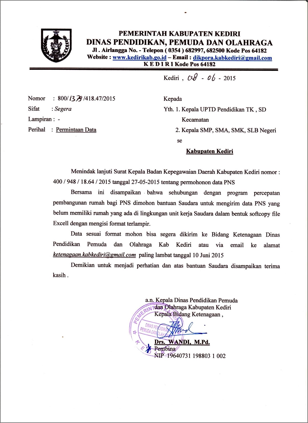 Contoh Surat Permohonan Keterangan Data