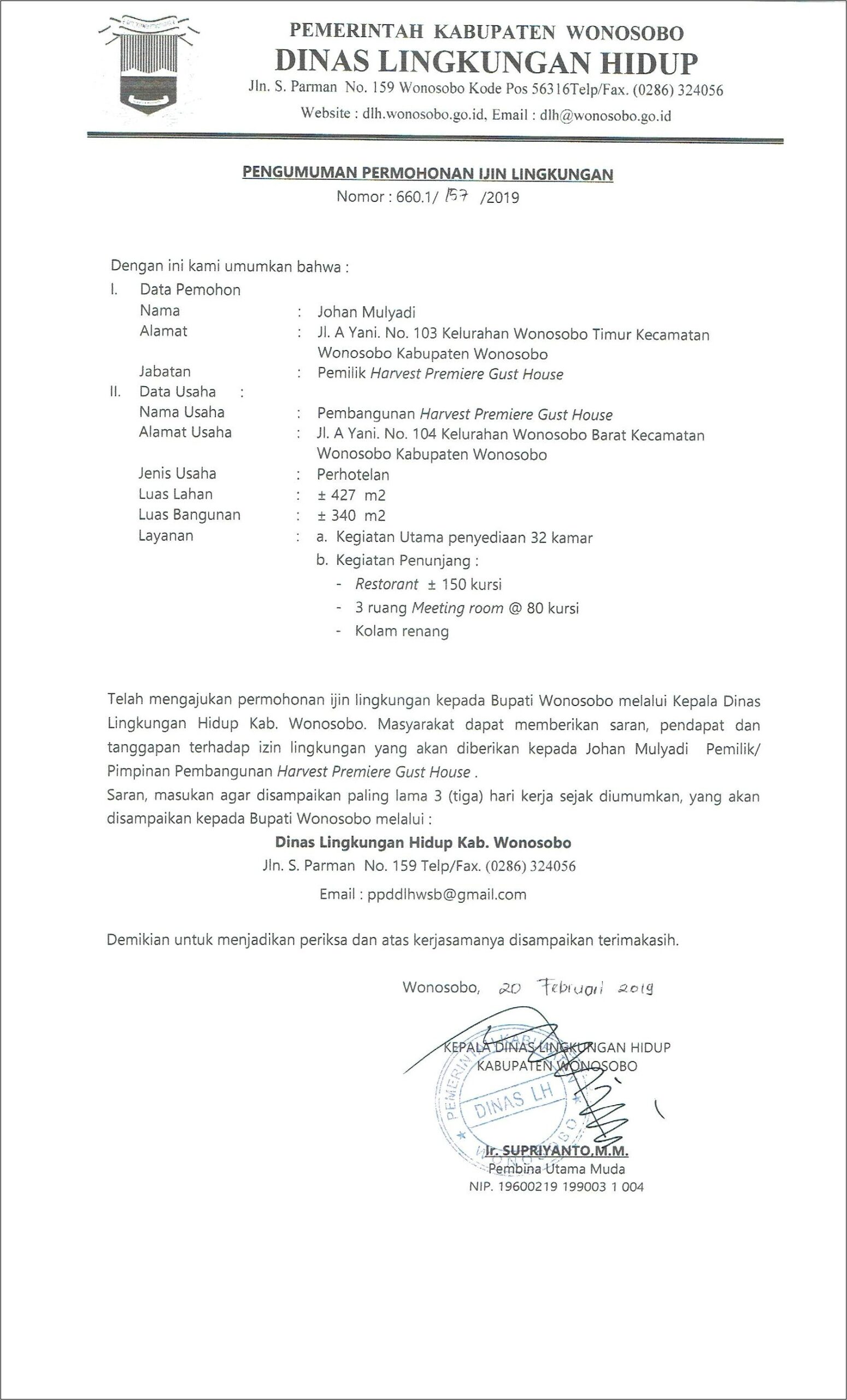 Contoh Surat Permohonan Konservasi