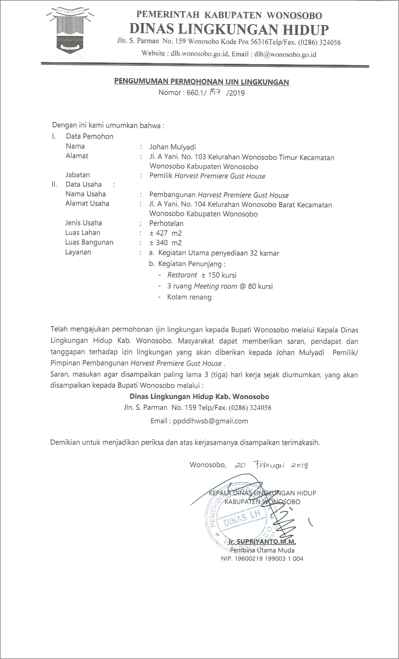 Contoh Surat Permohonan Konservasi