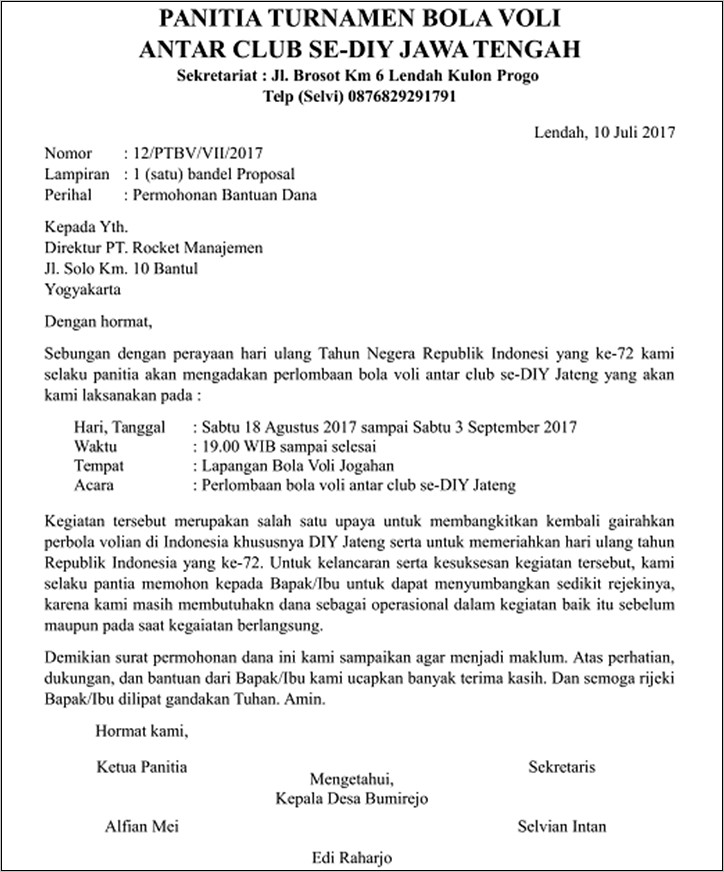 Contoh Surat Permohonan Kontribusi