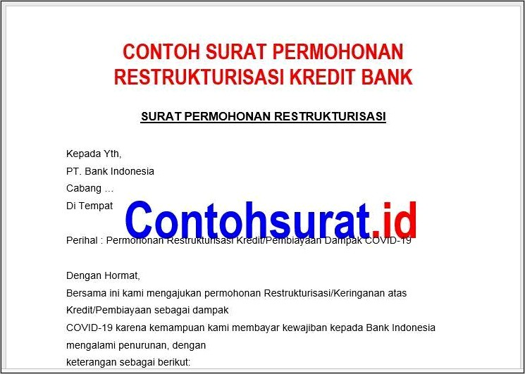 Contoh Surat Permohonan Kredit Perusahaan Ke Bank