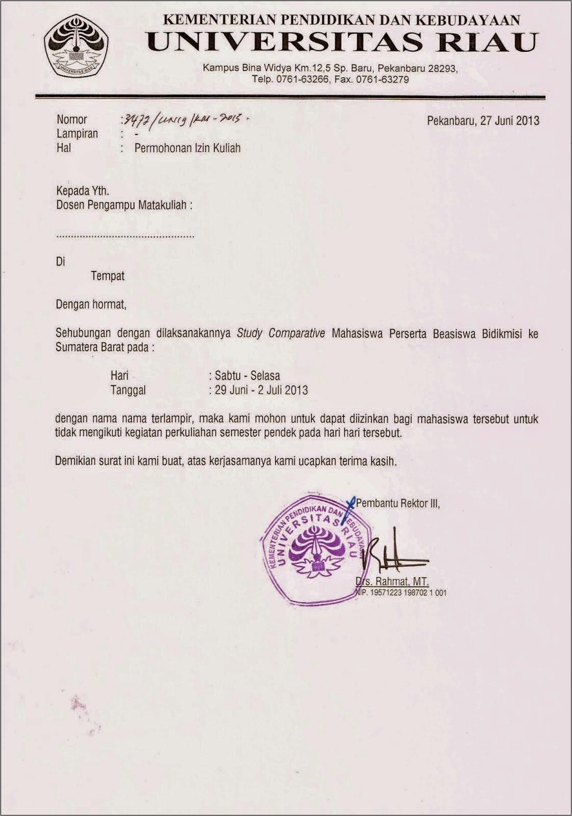 Contoh Surat Permohonan Kunjungan Ke Etnobotani