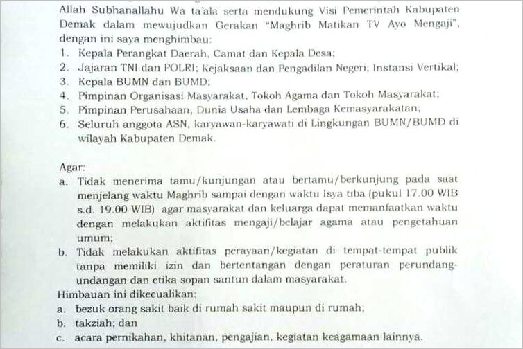 Contoh Surat Permohonan Kunjungan Silaturahmi Bupati