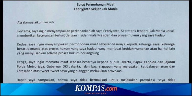 Contoh Surat Permohonan Maaf Tertulis