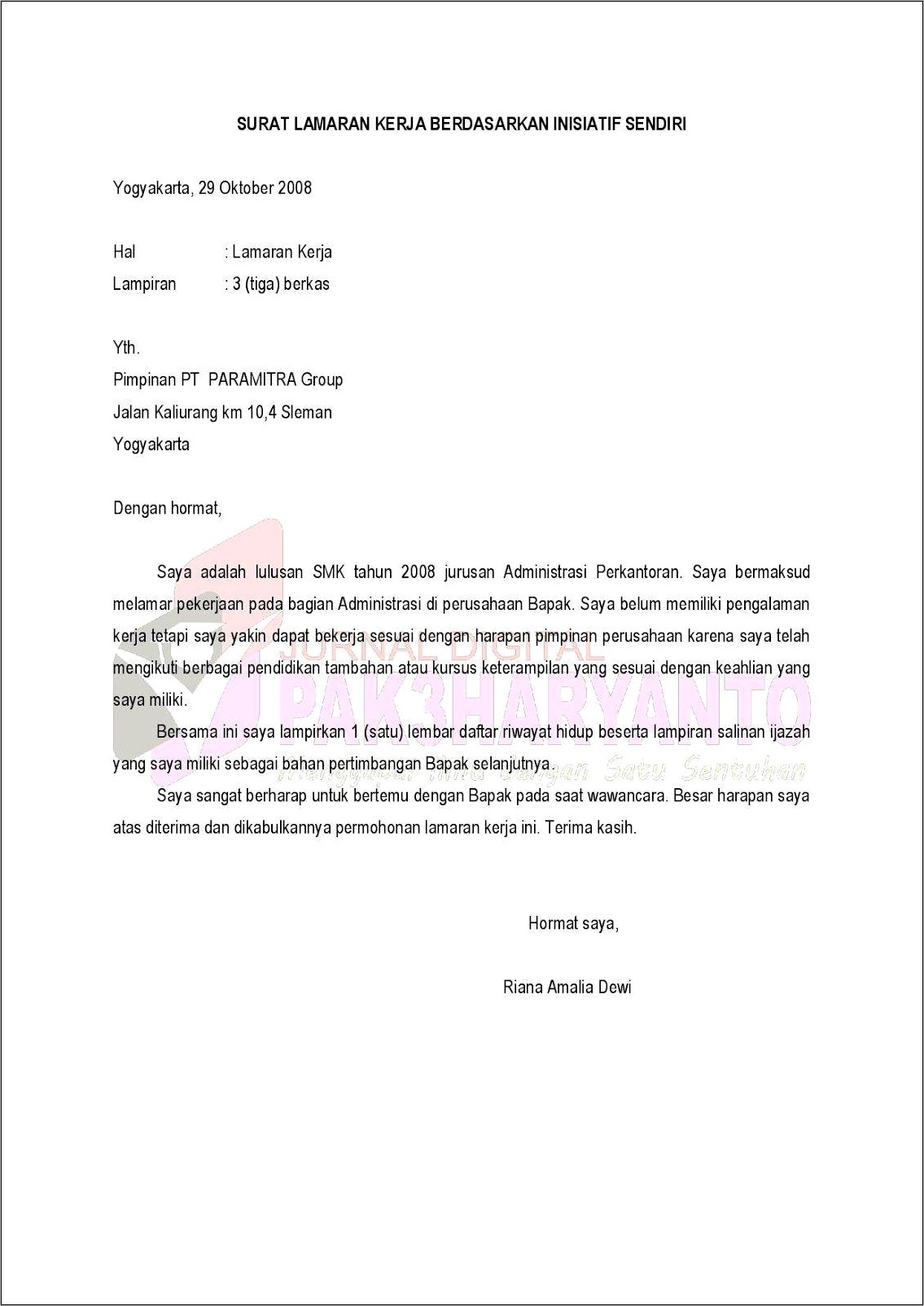 Contoh Surat Permohonan Magang Di Universitas