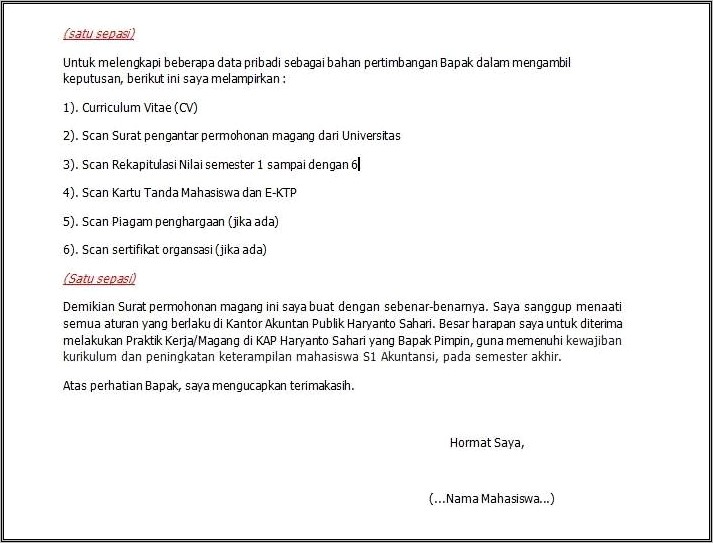 Contoh Surat Permohonan Magang Kuliah