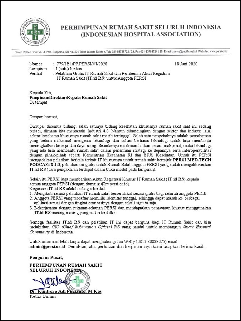 Contoh Surat Permohonan Menjadi Anggota Persi Persatuan Rumah Sakit Indonesia