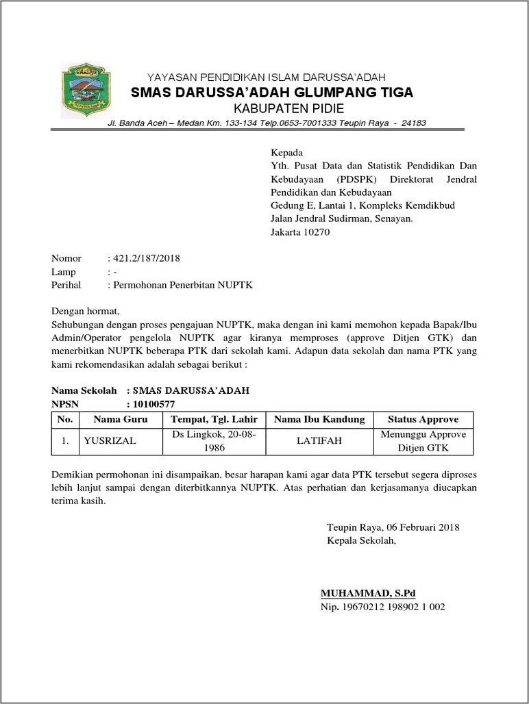 Contoh Surat Permohonan Menjadi Kepalasekolah