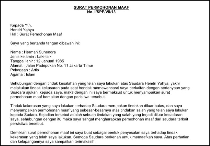 Contoh Surat Permohonan Menjadi Pribadi