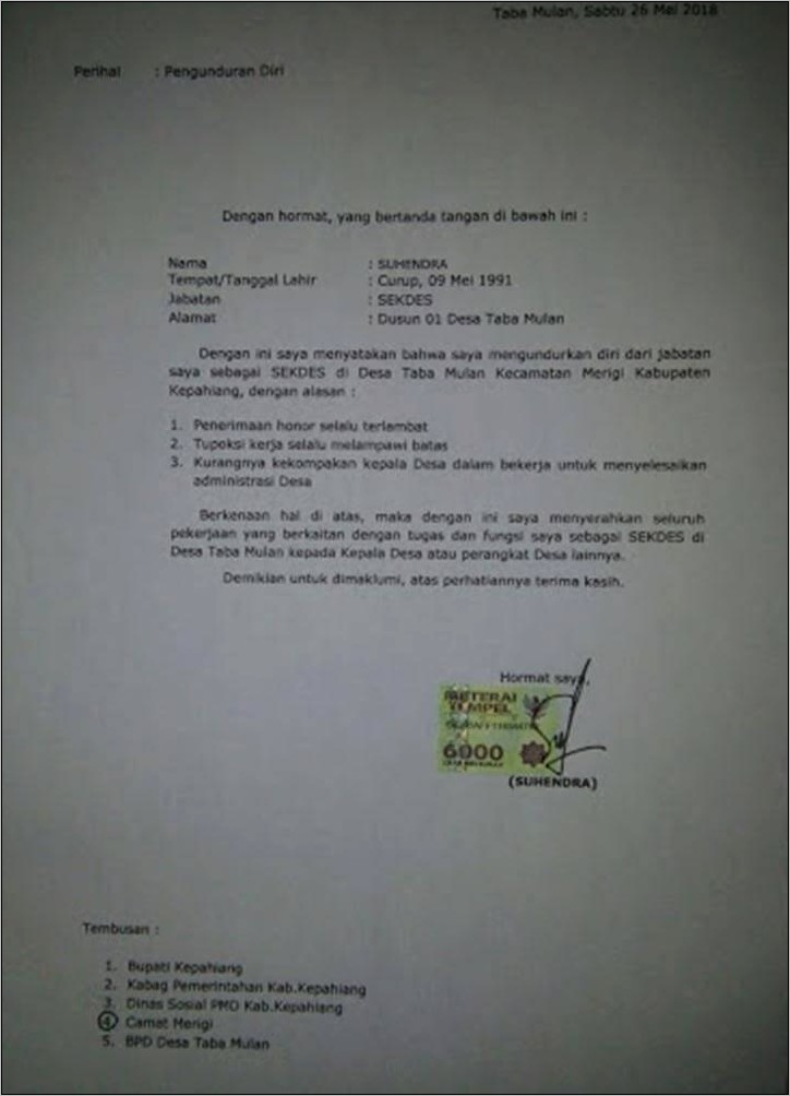 Contoh Surat Permohonan Menjadi Sekertaris Desa