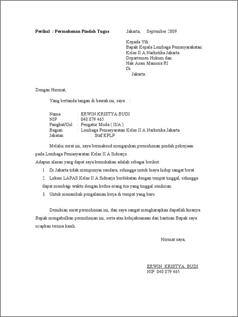 Contoh Surat Permohonan Mutasi Di Kabupaten Badung