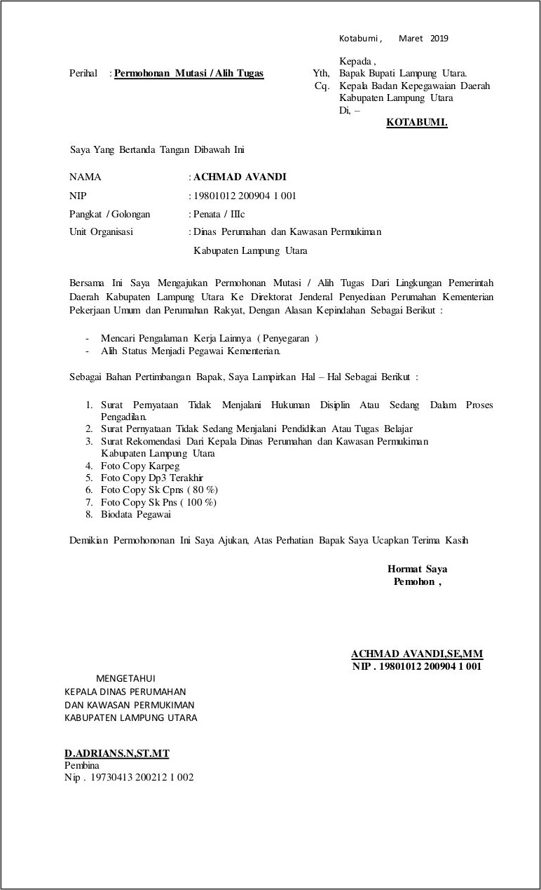 Contoh Surat Permohonan Mutasi Pns Dari Madrasah Ke Kantor Kemenag