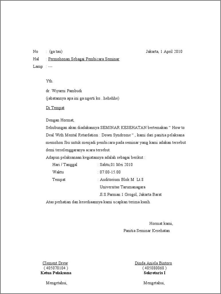 Contoh Surat Permohonan Narasumber Bhs Inggris