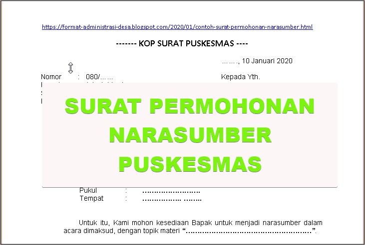 Contoh Surat Permohonan Narasumber Lpmp