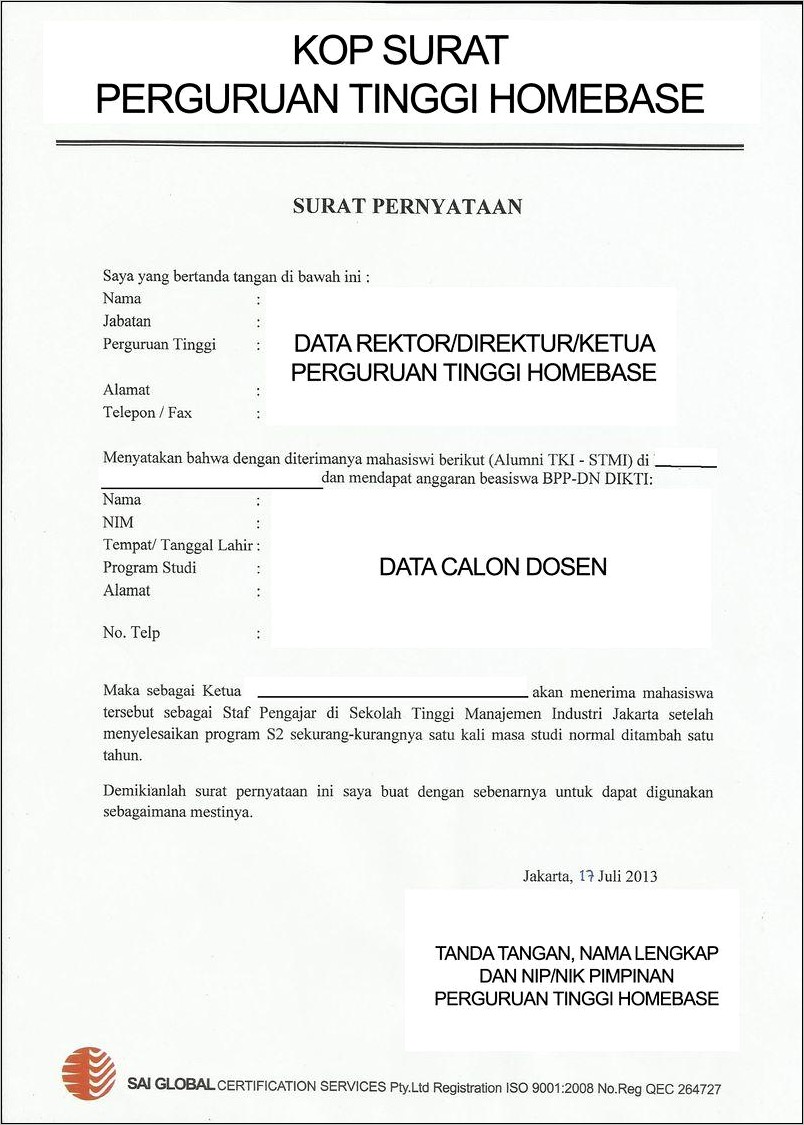 Contoh Surat Permohonan Nidk