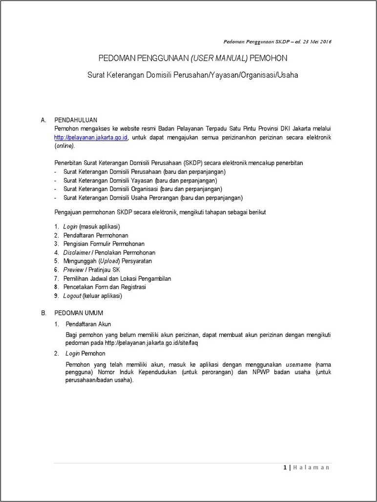 Contoh Surat Permohonan Output Skdp Dki Jakarta