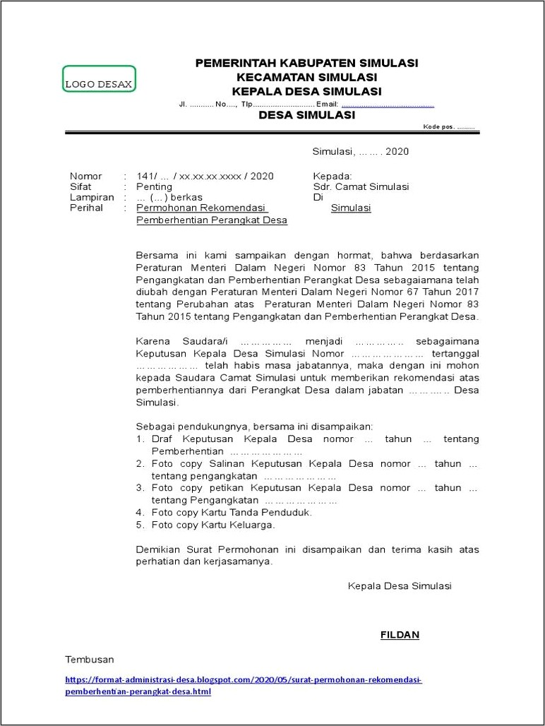 Contoh Surat Permohonan Pegawai Desa