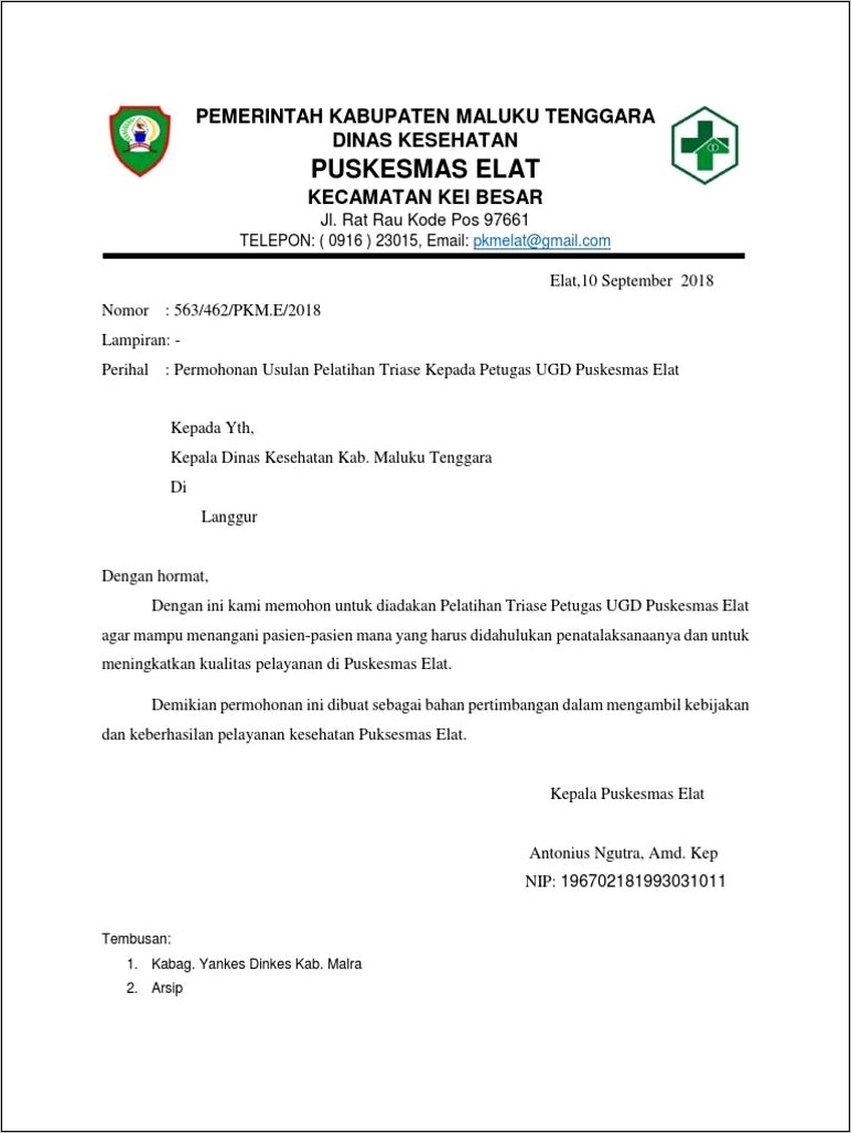 Contoh Surat Permohonan Pelatihan Kesehatan