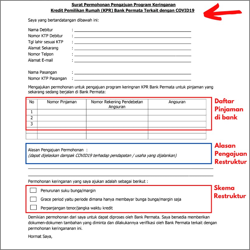 Contoh Surat Permohonan Pelunasan Sebagian Fasilitas Kredit Bank Bjb