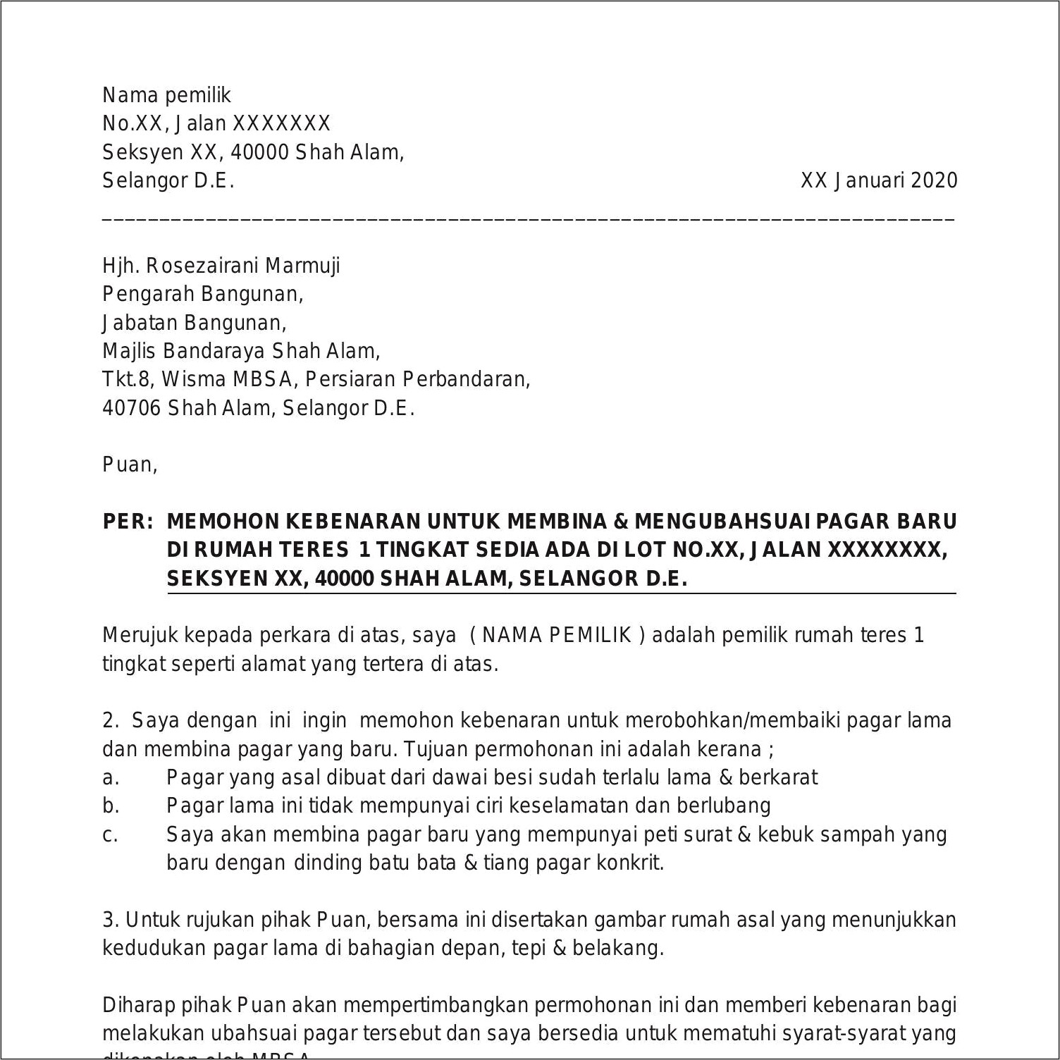 Contoh Surat Permohonan Pemagaran Sekolah